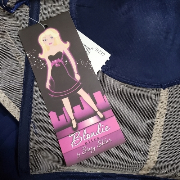 Blondie Nites Stacy Sklar navy blue formal dress openback rhinestone high slit 5 - Picture 13 of 13